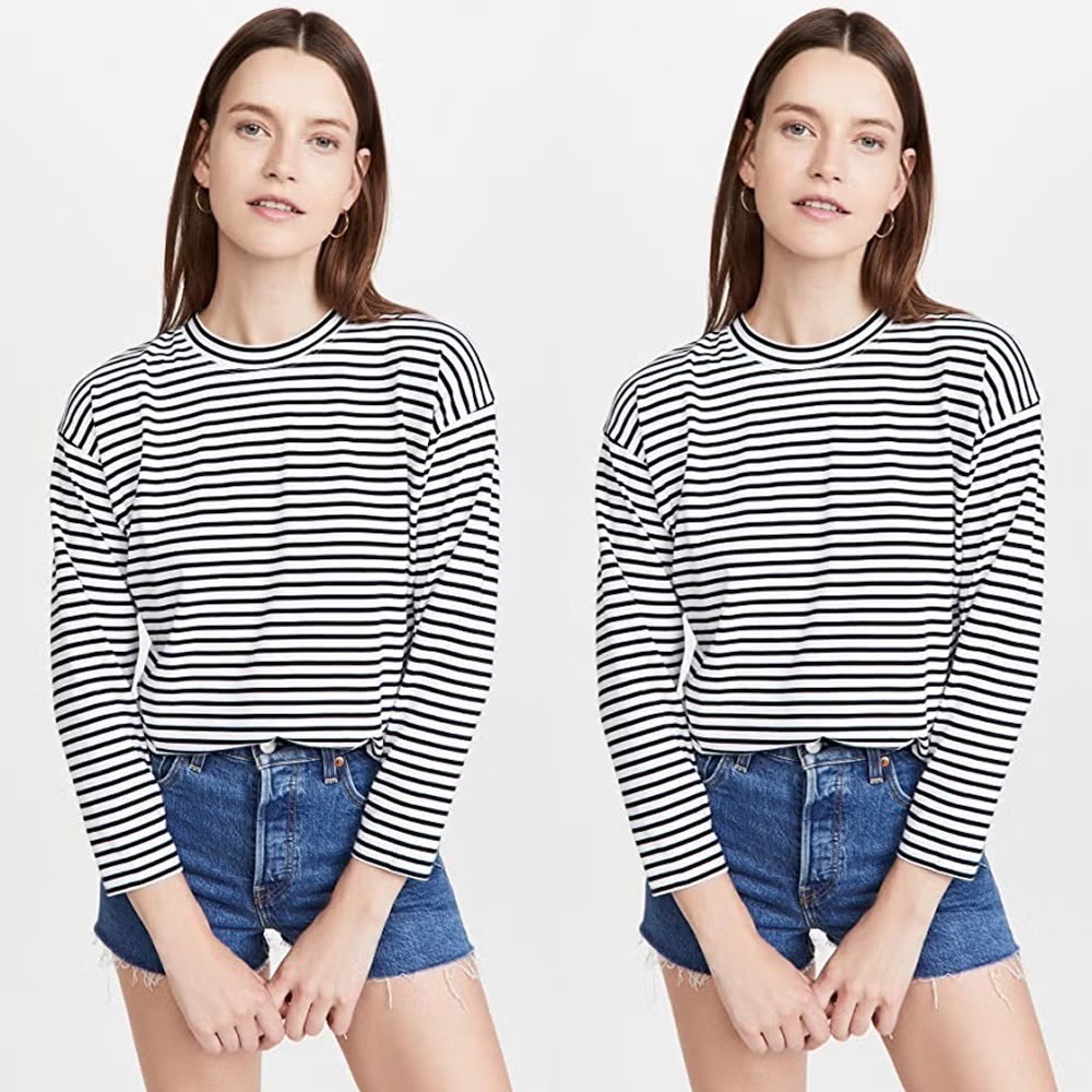 AYR The Frenchie Striped Long Sleeve Tee Black White Size L Cotton Crewneck
